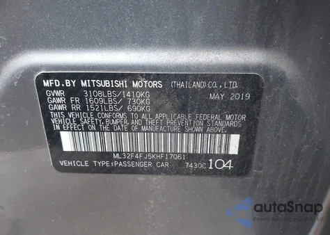 2019 Mitsubishi Mirage G4 Se из США, поврежденный, VIN ML32F4FJ5KHF17061